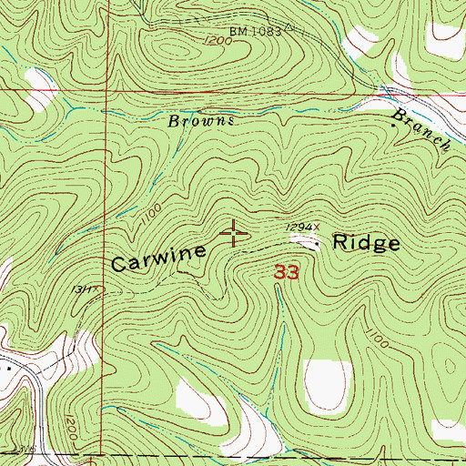 Topographic Map of Carwine Ridge, MO