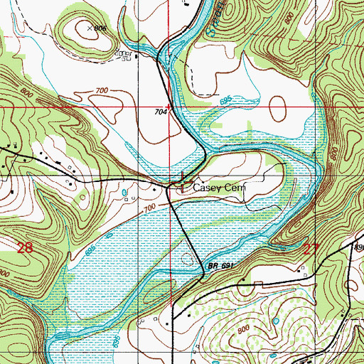 Topographic Map of Casey Cemetery, MO