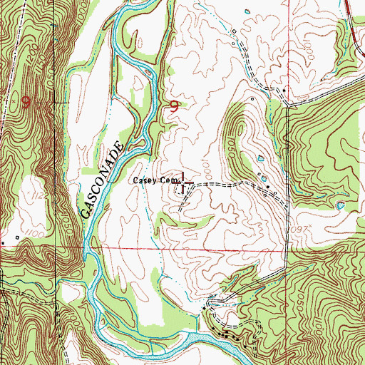 Topographic Map of Casey Cemetery, MO