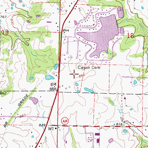 Topographic Map of Cason Cemetery, MO