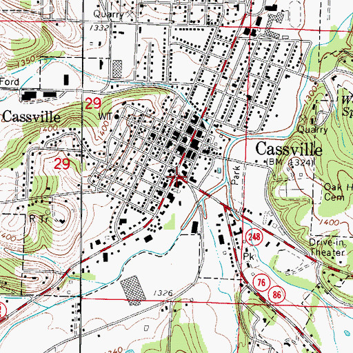 Topographic Map of Cassville, MO
