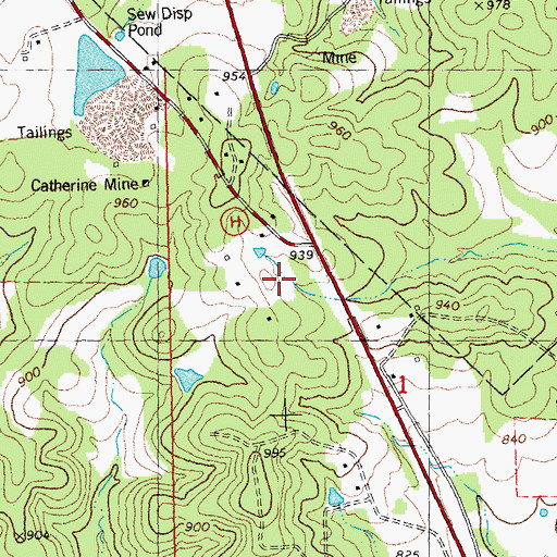 Topographic Map of Catherine Mines, MO