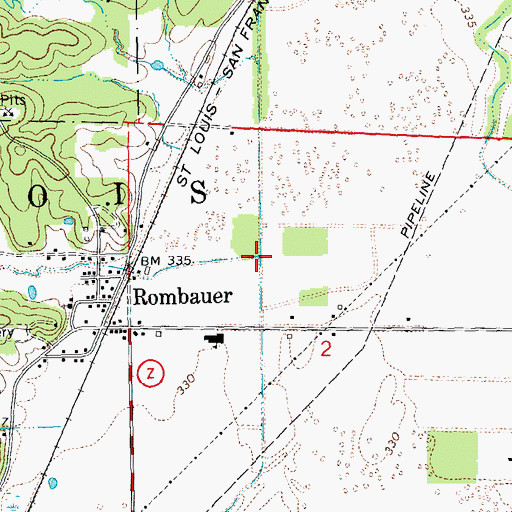 Topographic Map of Cattail Creek, MO