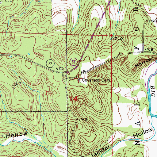 Topographic Map of Cavaness Cemetery, MO