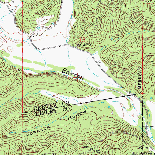 Topographic Map of Cave Fork, MO