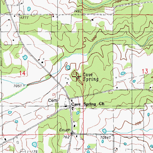 Topographic Map of Cave Spring, MO