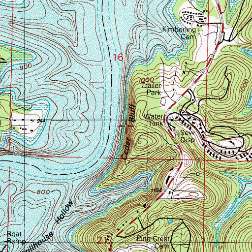 Topographic Map of Cedar Bluff, MO