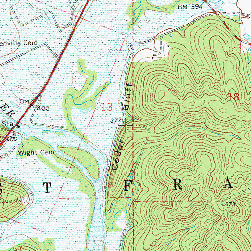 Topographic Map of Cedar Bluff, MO