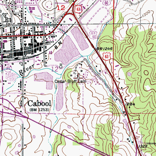 Topographic Map of Cedar Bluff Cemetery, MO