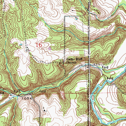 Topographic Map of Cedar Bluff Church, MO