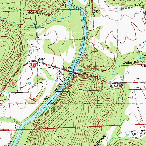 Topographic Map of Cedar Bottom Creek, MO