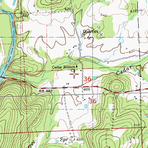 Topographic Map of Cedar Bottom School, MO