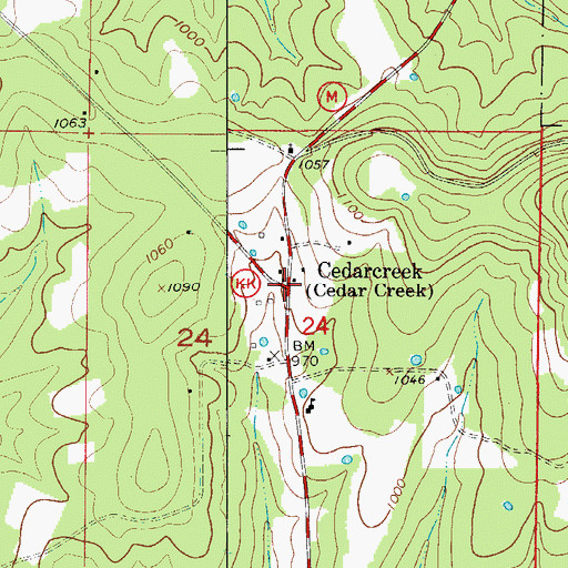 Topographic Map of Cedarcreek, MO