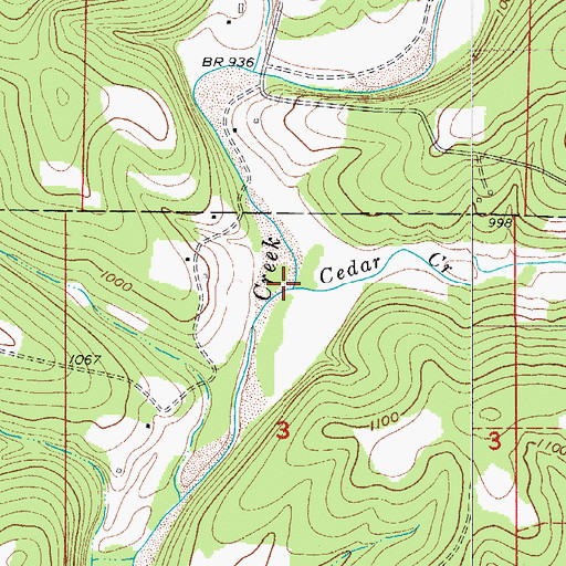 Topographic Map of Cedar Creek, MO