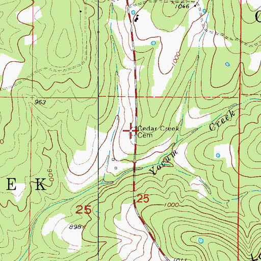 Topographic Map of Cedar Creek Cemetery, MO