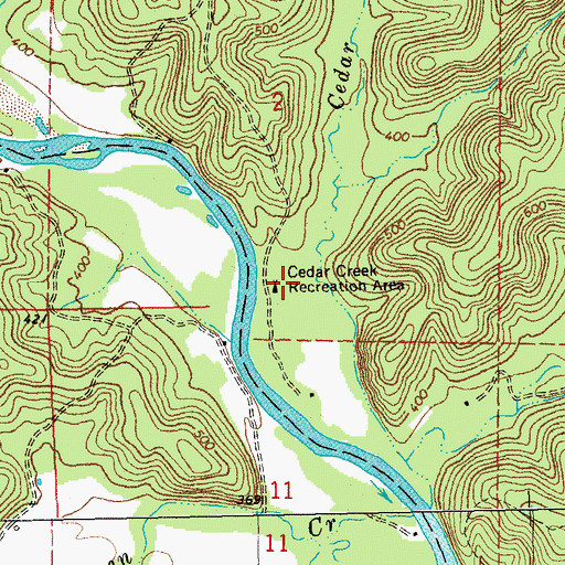Topographic Map of Cedar Creek Recreation Area, MO