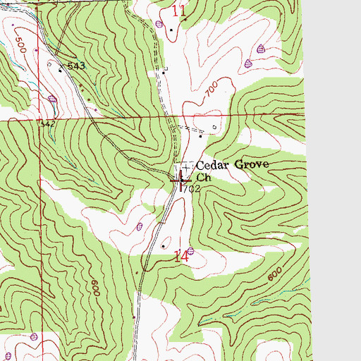 Topographic Map of Cedar Grove Church, MO
