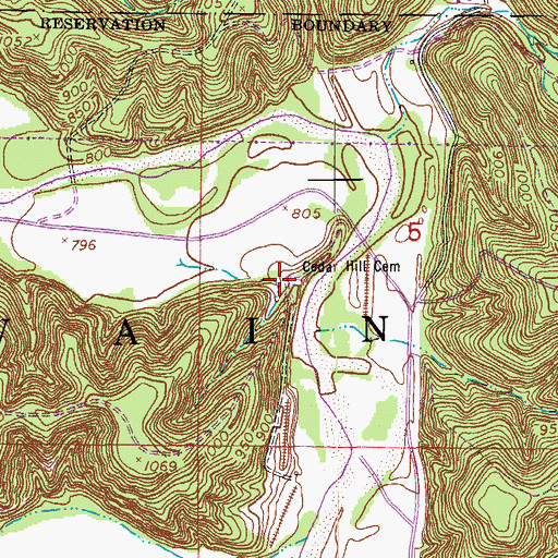 Topographic Map of Cedar Hill Cemetery, MO