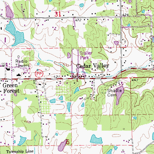 Topographic Map of Cedar Valley, MO