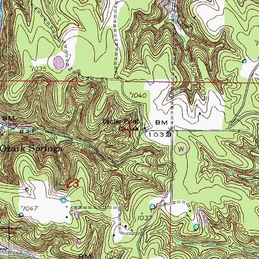 Topographic Map of Center Point Church, MO