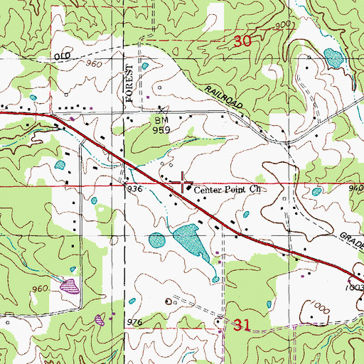 Topographic Map of Center Point Church, MO