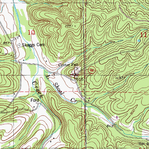 Topographic Map of Center Post Church, MO