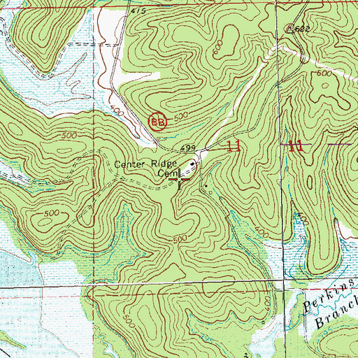 Topographic Map of Center Ridge Cemetery, MO