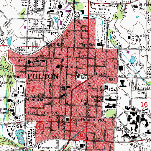 Topographic Map of Center School (historical), MO