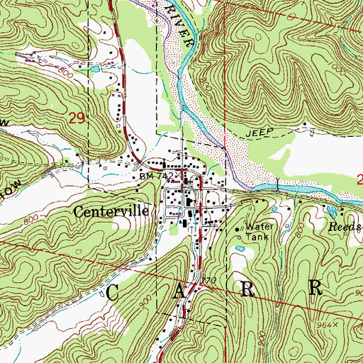 Topographic Map of Centerville, MO