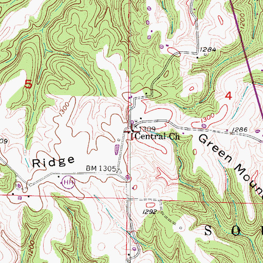 Topographic Map of Central Church, MO