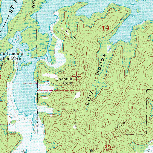 Topographic Map of Chaonia Cemetery, MO