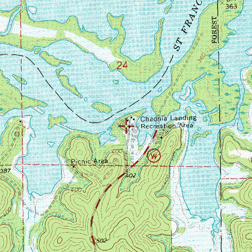 Topographic Map of Chaonia Landing Recreation Area, MO