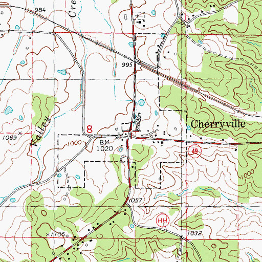 Topographic Map of Cherryville, MO