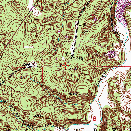 Topographic Map of Church of God, MO