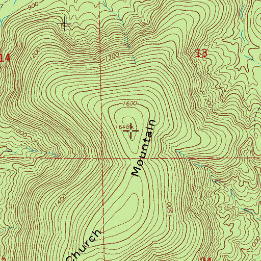 Topographic Map of Church Mountain, MO