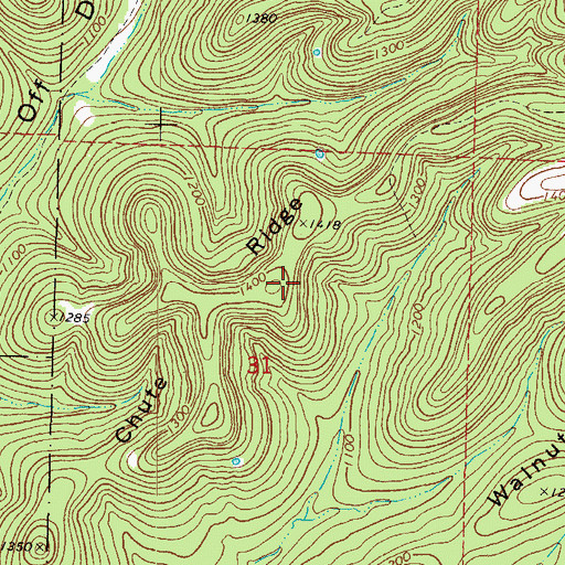 Topographic Map of Chute Ridge, MO