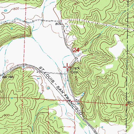 Topographic Map of Clark Cemetery, MO