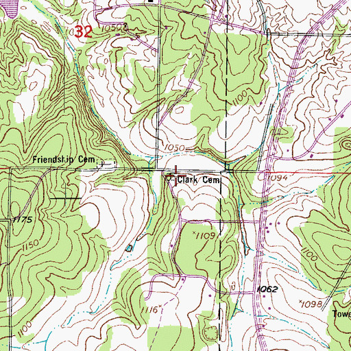 Topographic Map of Clark Cemetery, MO