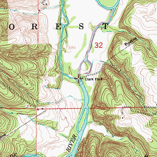 Topographic Map of Clark Ford, MO