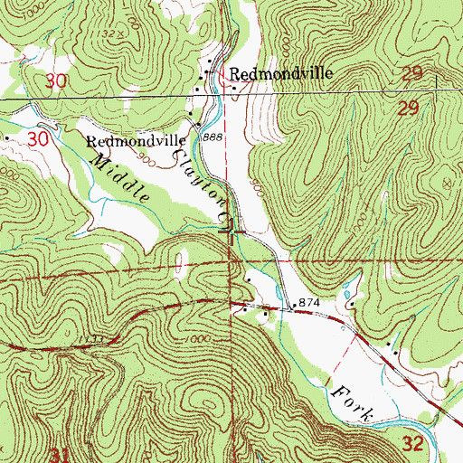 Topographic Map of Clayton Creek, MO
