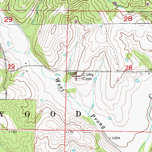 Topographic Map of Clifty Cemetery, MO
