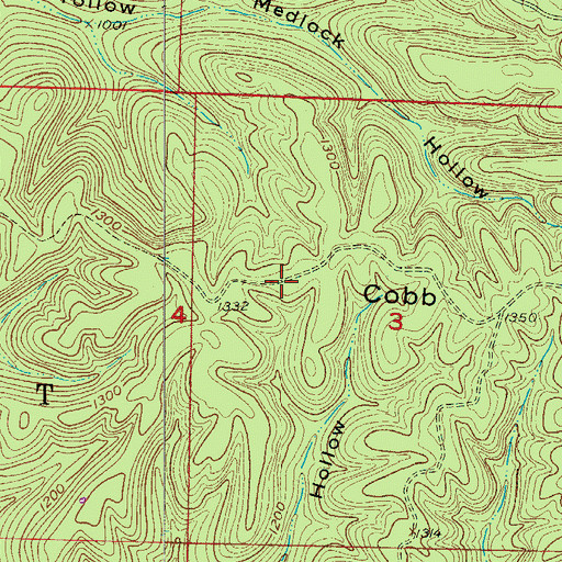 Topographic Map of Cobb Ridge, MO