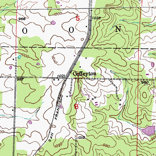 Topographic Map of Coffeyton, MO