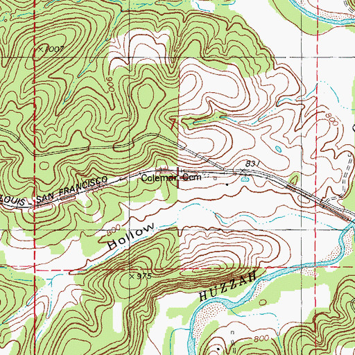 Topographic Map of Coleman Cemetery, MO