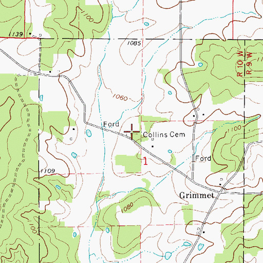 Topographic Map of Collins Cemetery, MO