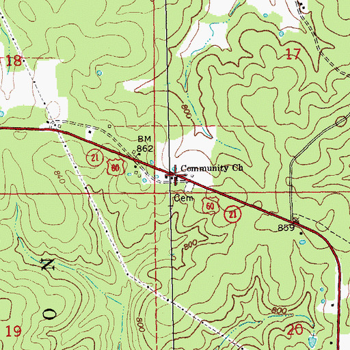 Topographic Map of Community Church, MO