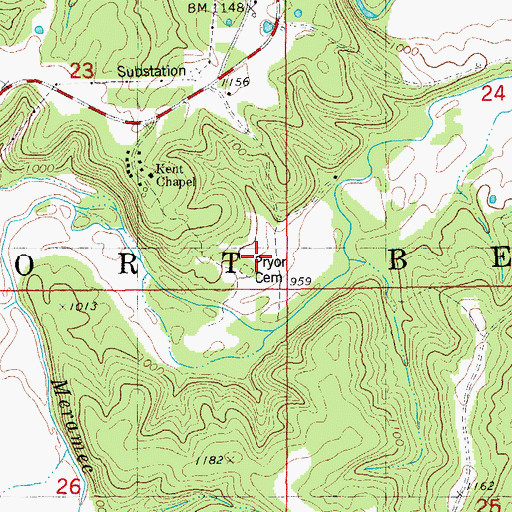 Topographic Map of Pryor Cemetery, MO
