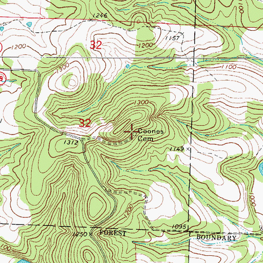 Topographic Map of Coones Cemetery, MO