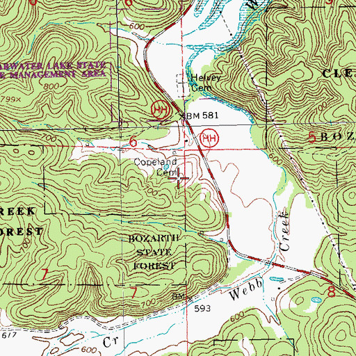Topographic Map of Copeland Cemetery, MO