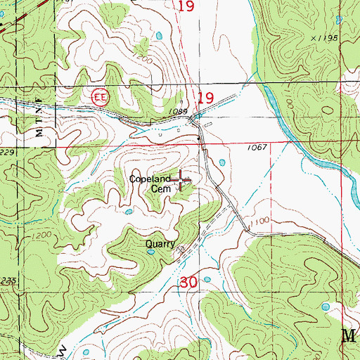 Topographic Map of Copeland Cemetery, MO